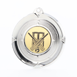 Deluxe Cricket Medal 50mm Silver