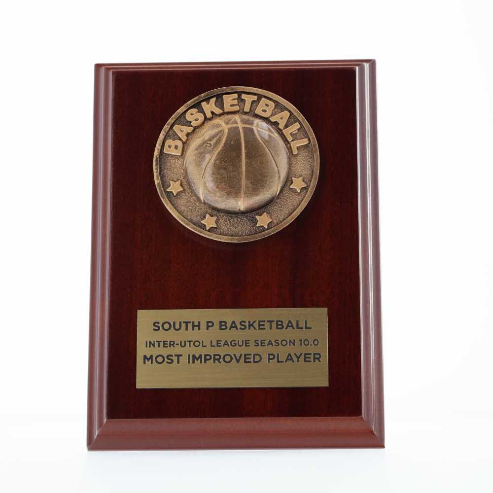 Spartan Basketball Walnut Plaque 150mm