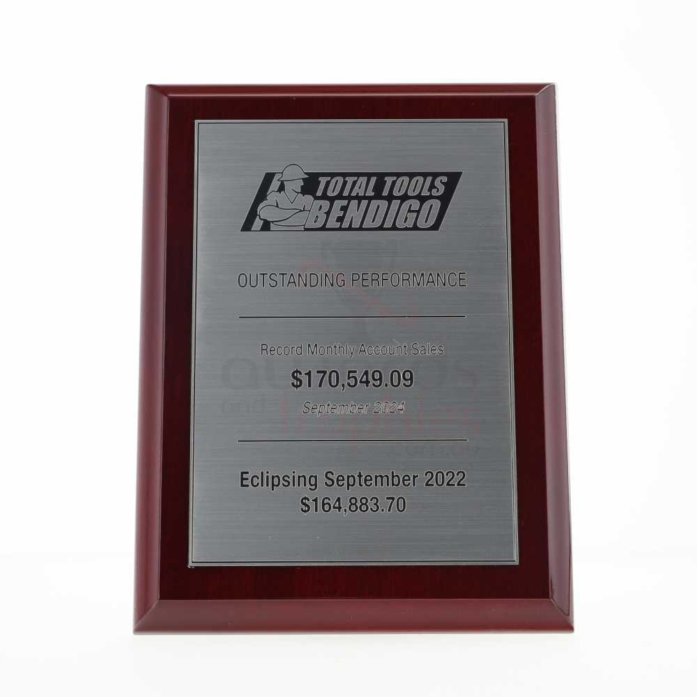 Budget Gloss Rosewood Plaque - Silver 300mm