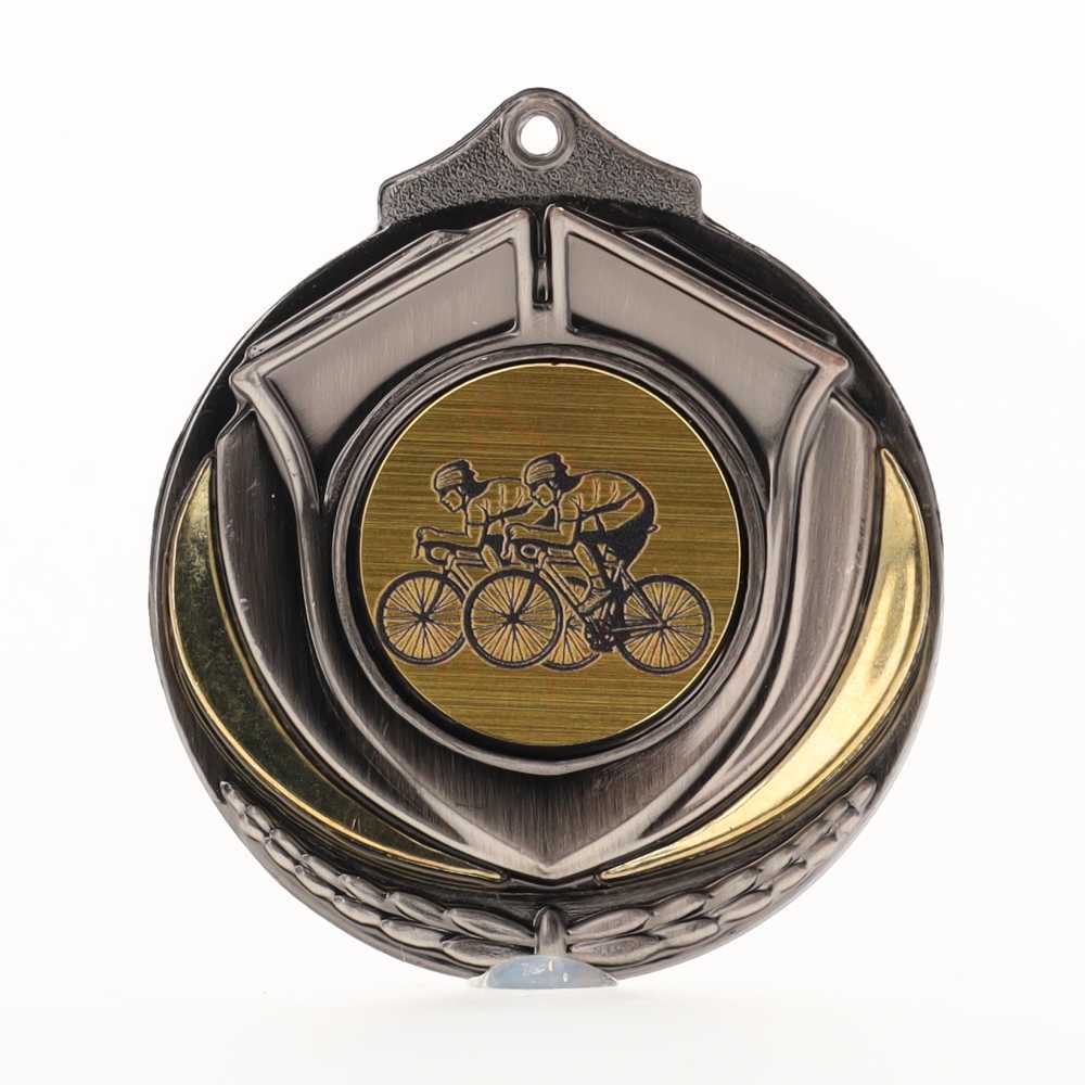 Two Tone Cycling Medal 50mm Silver