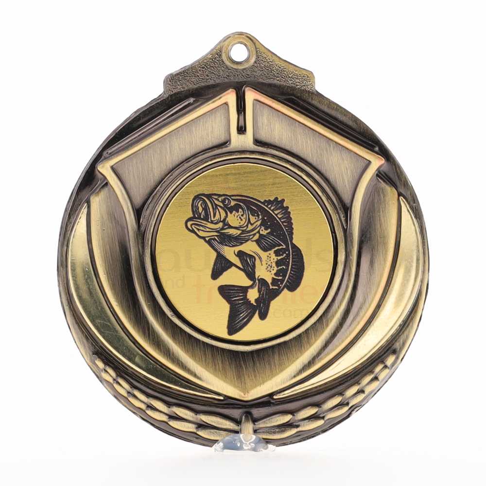 Two Tone Fishing Medal 50mm Gold