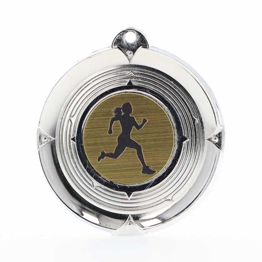 Deluxe Female Runner Medal 50mm Silver