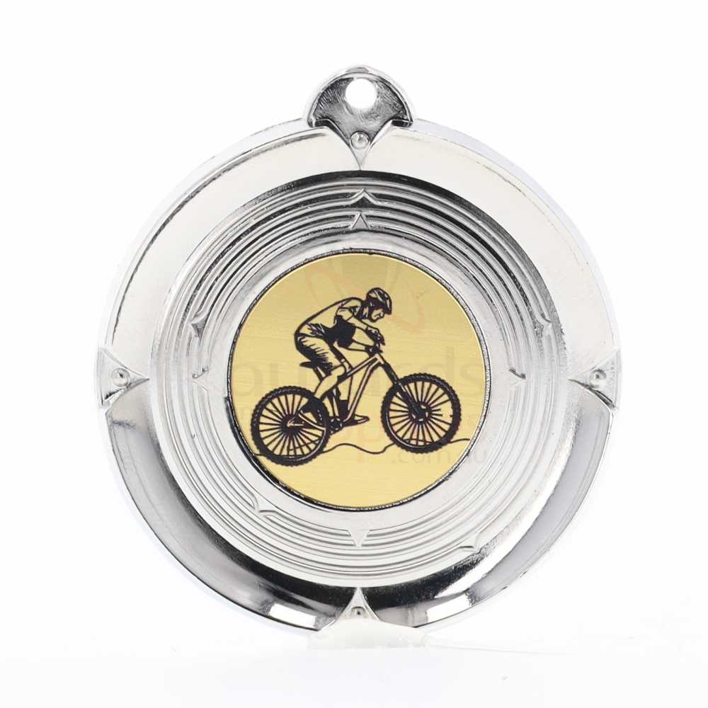 Deluxe Mountain Bike Medal 50mm Silver