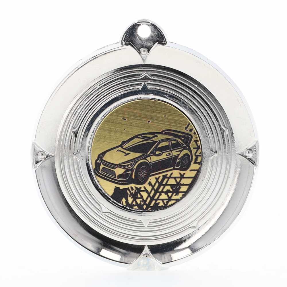 Deluxe Rally Car Medal 50mm Silver