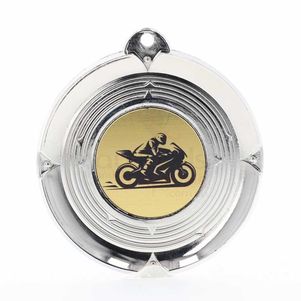 Deluxe Motorbike Medal 50mm Silver