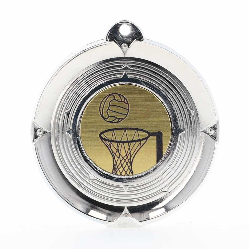 Deluxe Netball Medal 50mm Silver