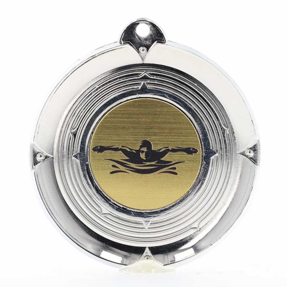 Deluxe Male Swimming Medal 50mm Silver