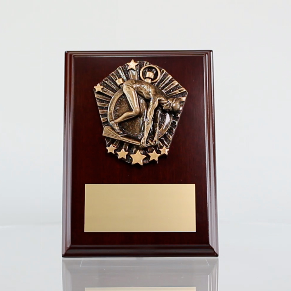 Cosmos Male Swimmer Walnut Plaque 150mm