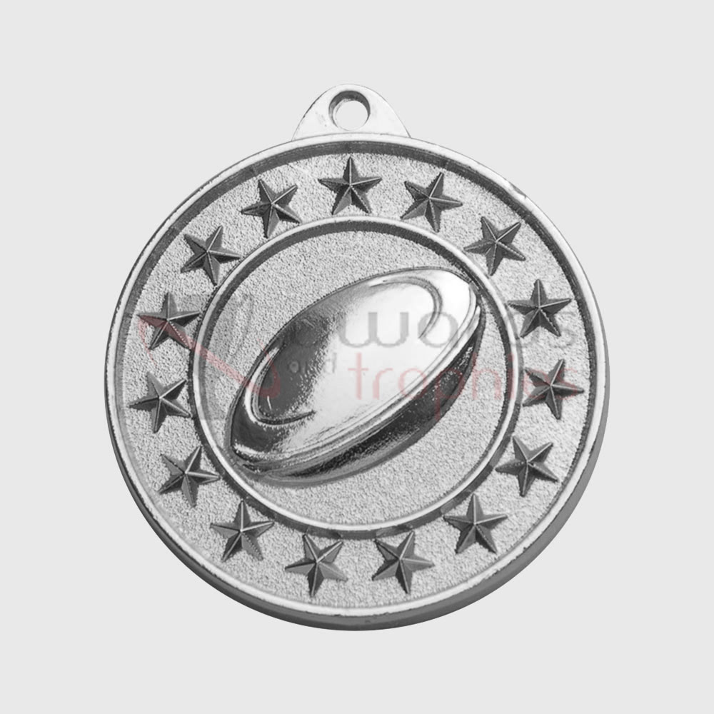 Rugby Starry Medal Silver 50mm