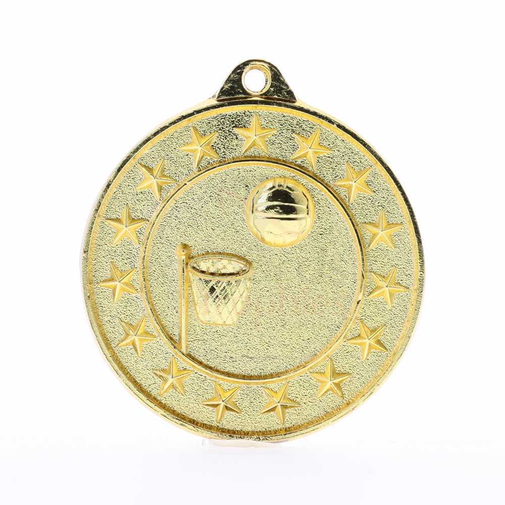 Netball Starry Medal Gold 50mm