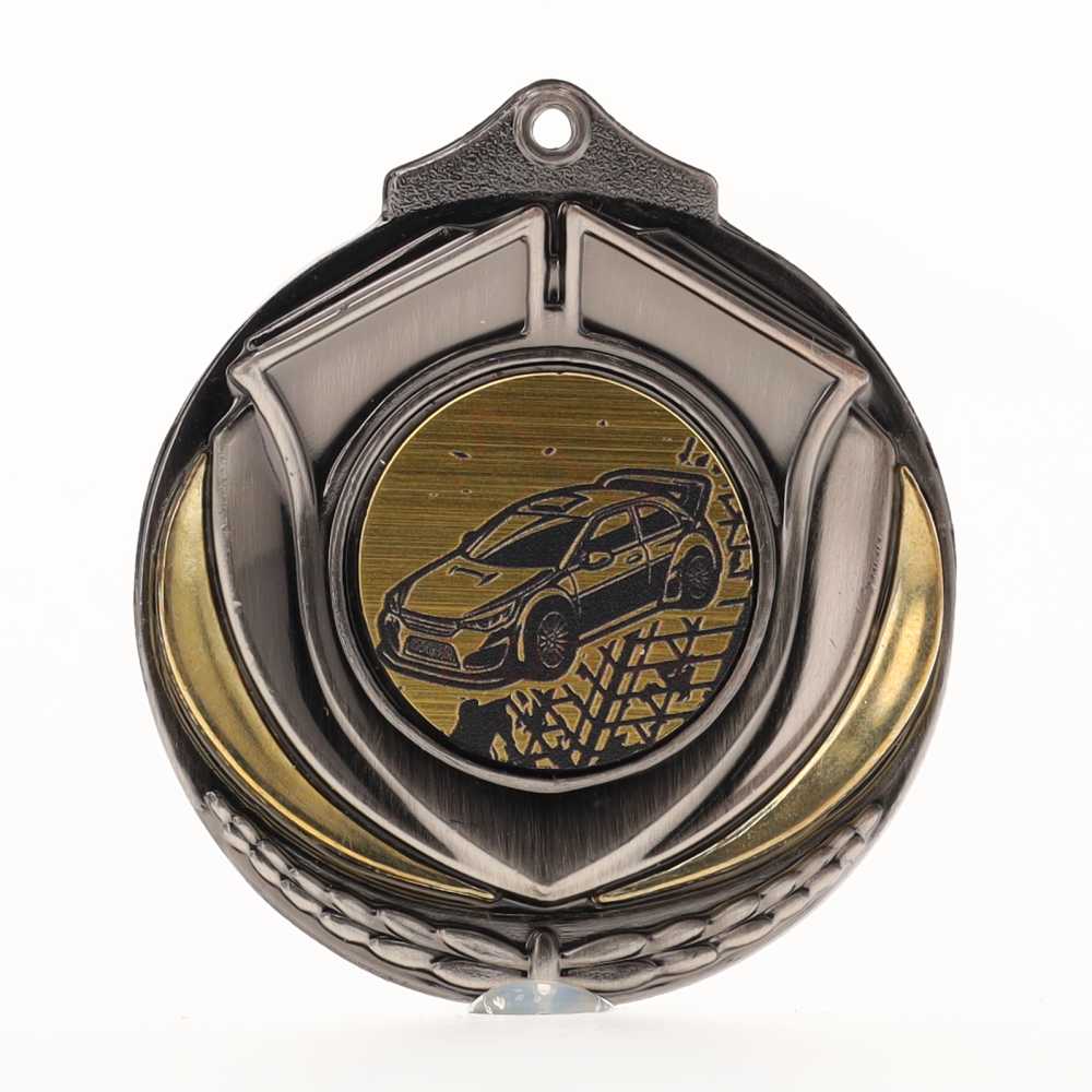 Two Tone Silver Medal 50mm - Rally Car