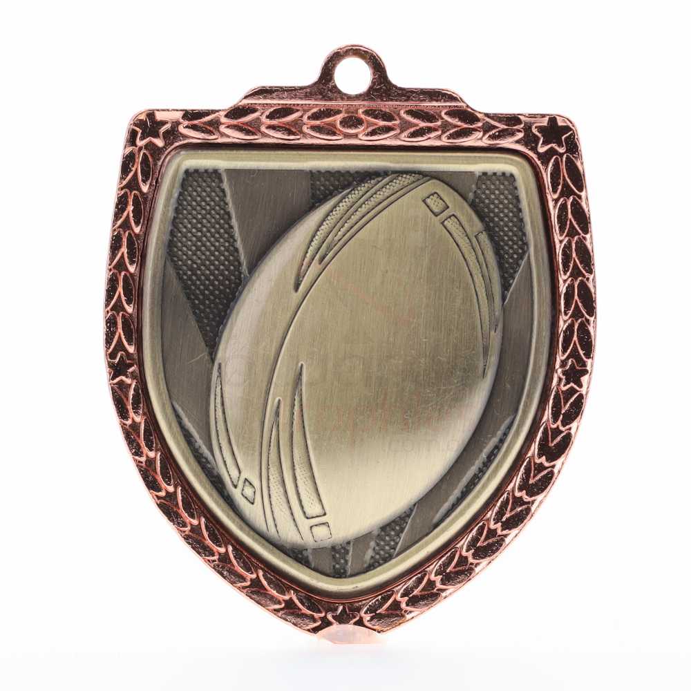 Rugby Ball Shield Medal 80mm - Bronze