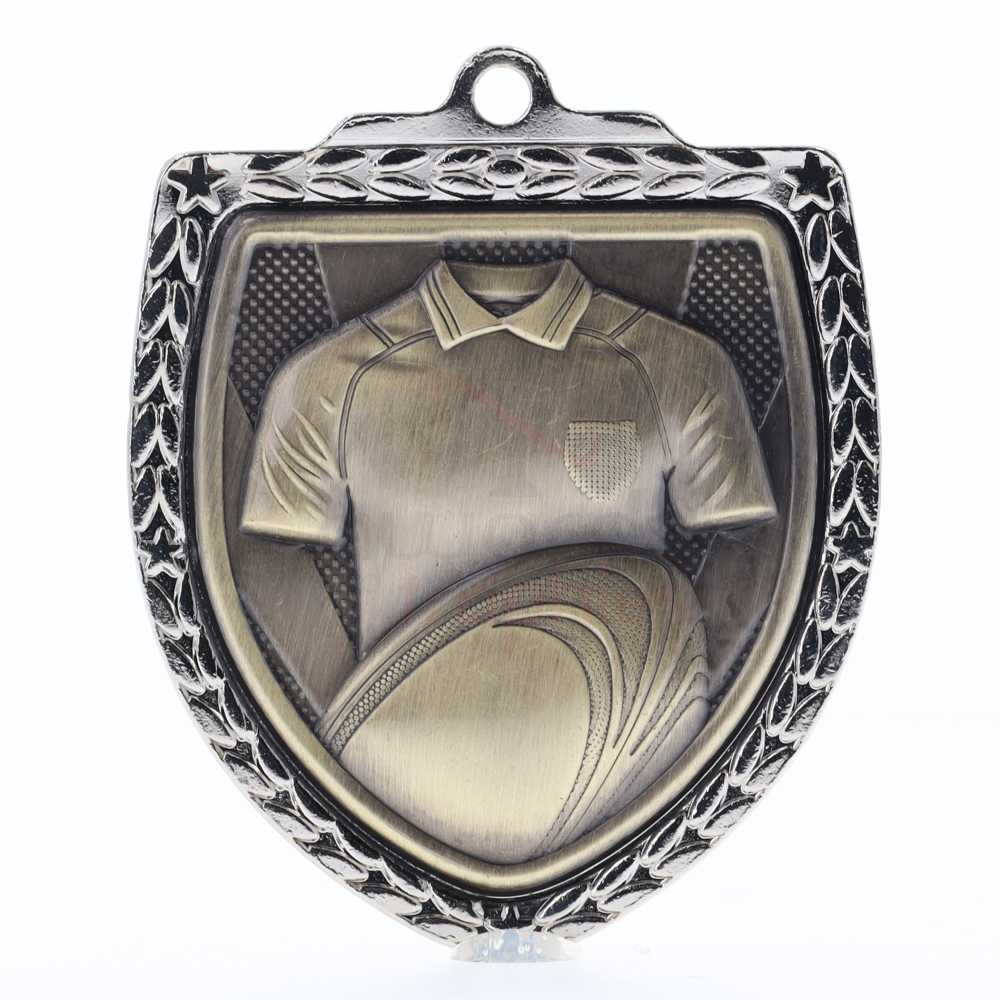 Rugby Shield Medal 80mm - Silver 