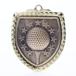 Golf Shield Medal 80mm - Gold 