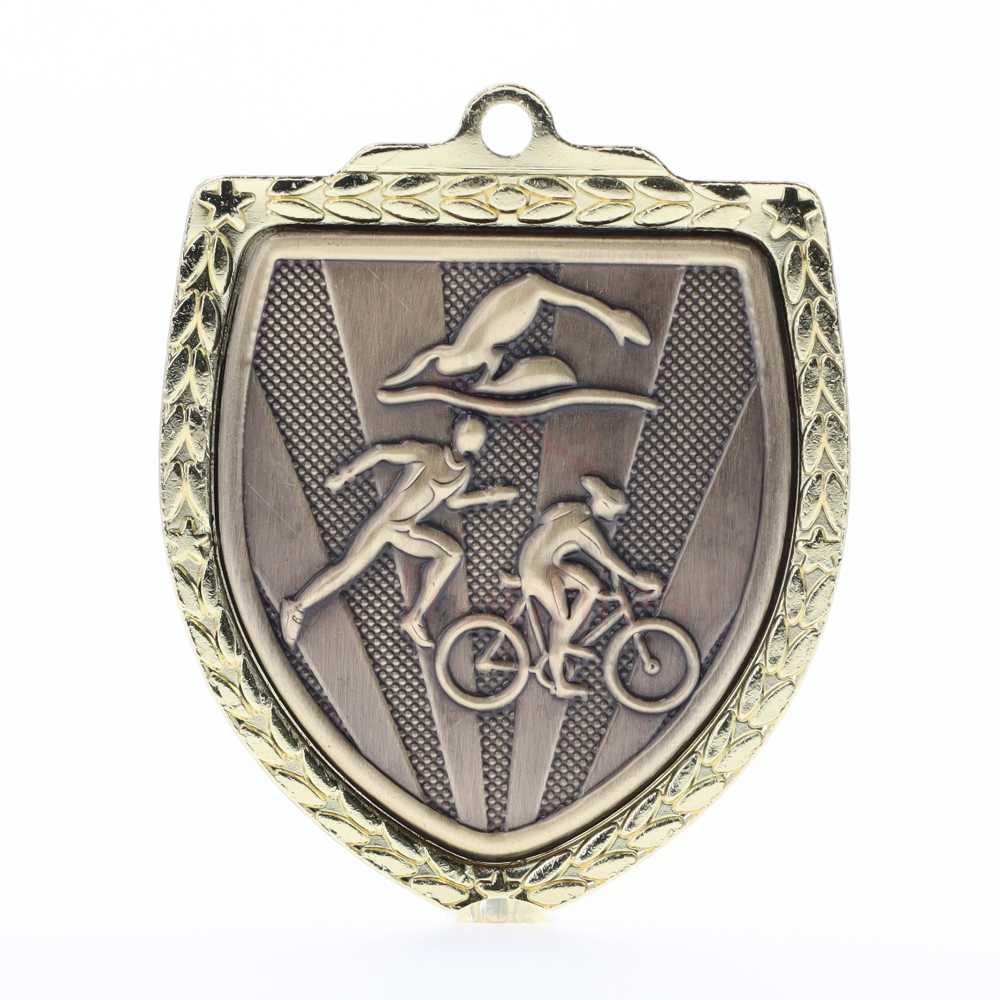 Triathlon Shield Medal 80mm - Gold 