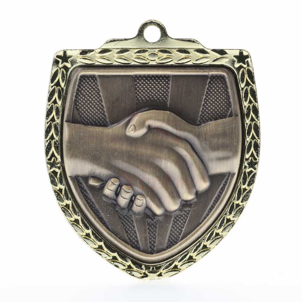 Handshake Shield Medal 80mm - Gold 