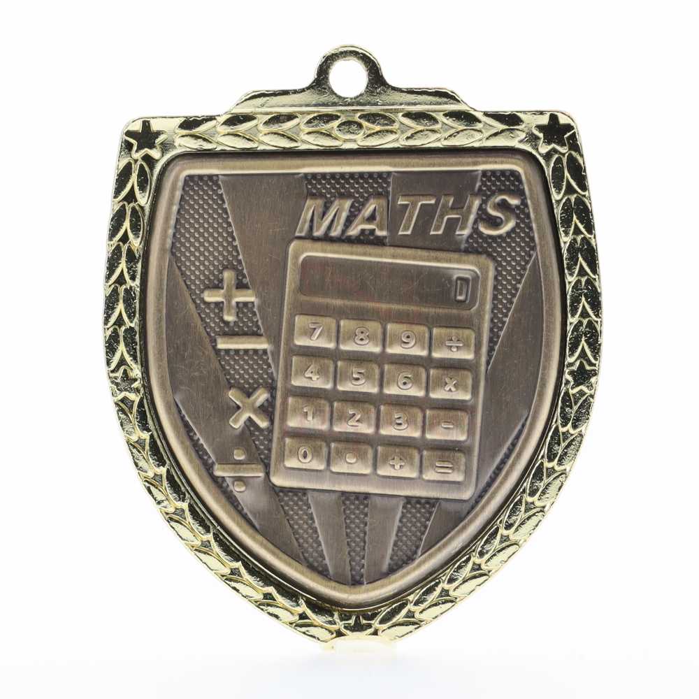 Maths Shield Medal 80mm - Gold 