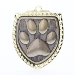 Paw Print Shield Medal 80mm - Gold 